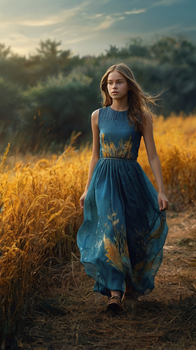 Leonardo Kino XL change tigea girl walking through a field in 3